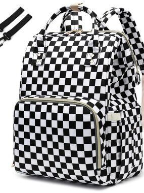 Checkered Diaper Bag Backpack for Baby Girls, Mom Waterproof Large Nappy Bags fo